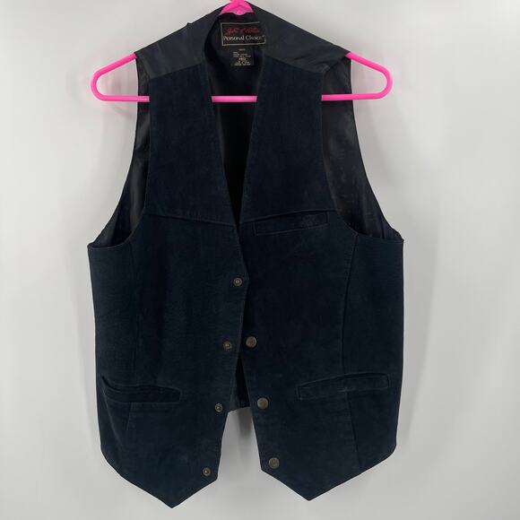 VINTAGE Vest Medium Leather John L. Blair Personal Choice Black Western Country - Picture 4 of 11